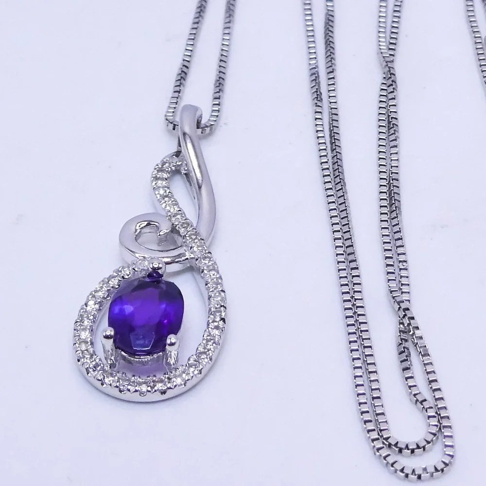 Chuck Clemency Sterling Silver 925 Purple Amethyst & White Topaz 18